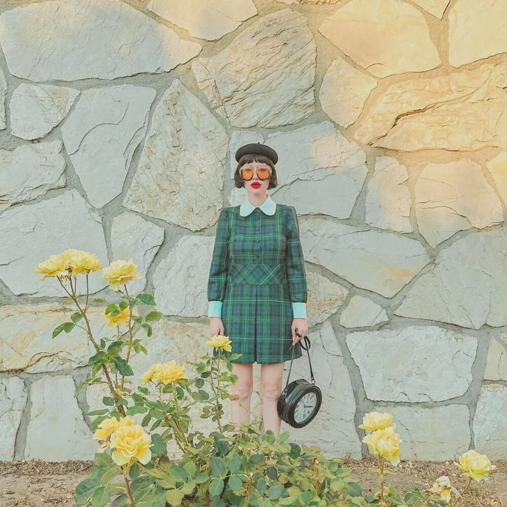 Paul & Joe made in France  green plaid mini dress with collar sz 36 new - Picture 4 of 8
